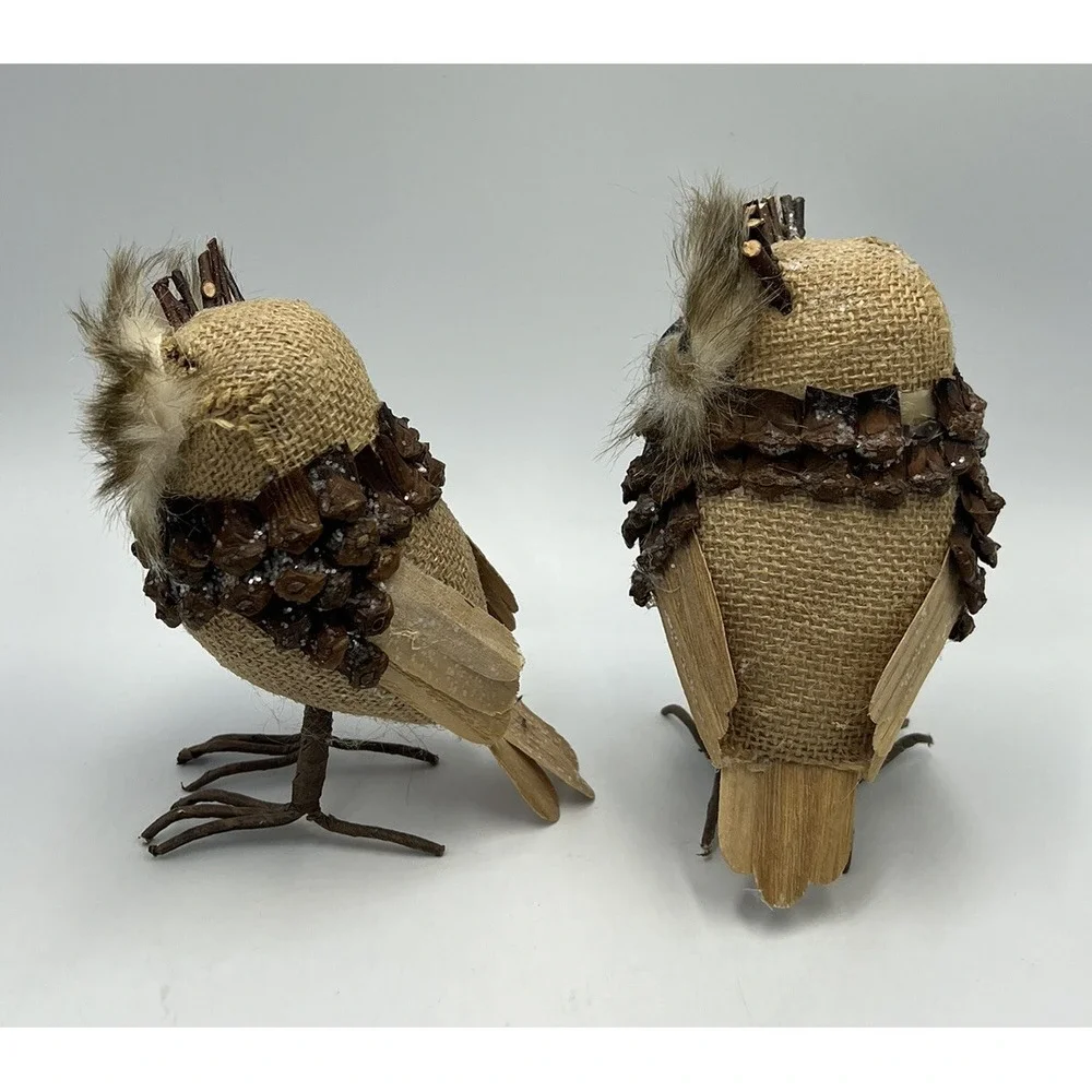 Pair of Pier 1 Owls Pinecones Sticks Twigs Feathers Figures Decor 6